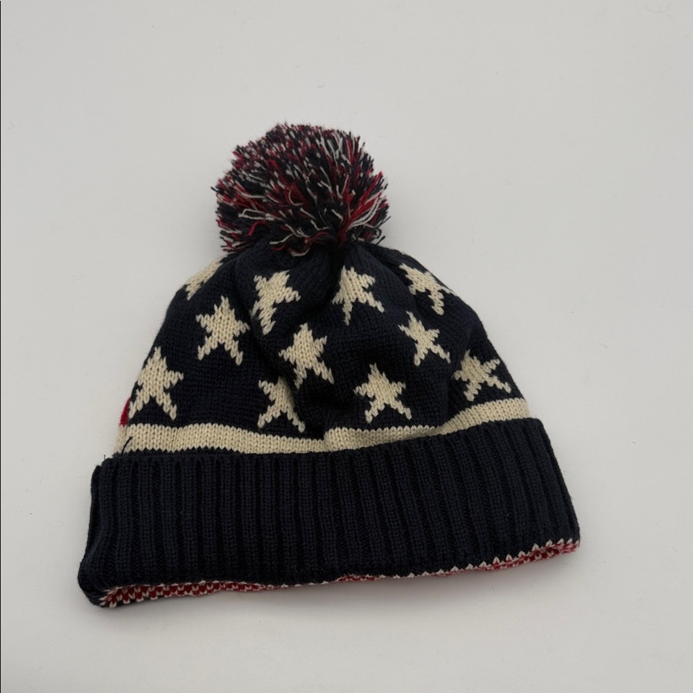 American Flag Navy and Cream Star Pom-Pom Beanie